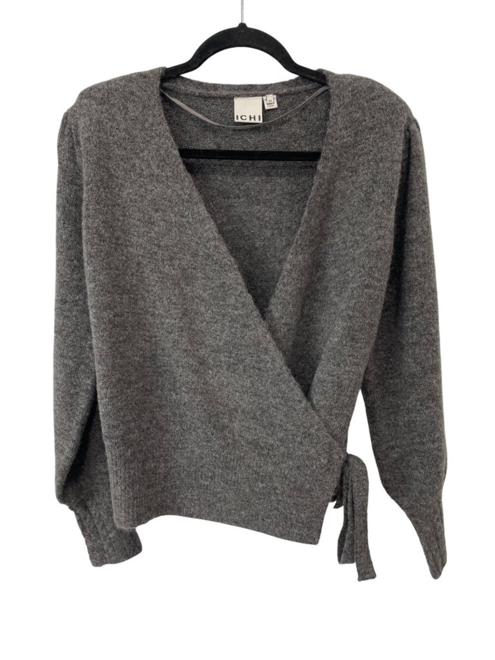 ICHI Iholene Wrap Cardigan Sweater XS V-Neck Long Sleeve Charcoal Gray Knitwear - Picture 1 of 9